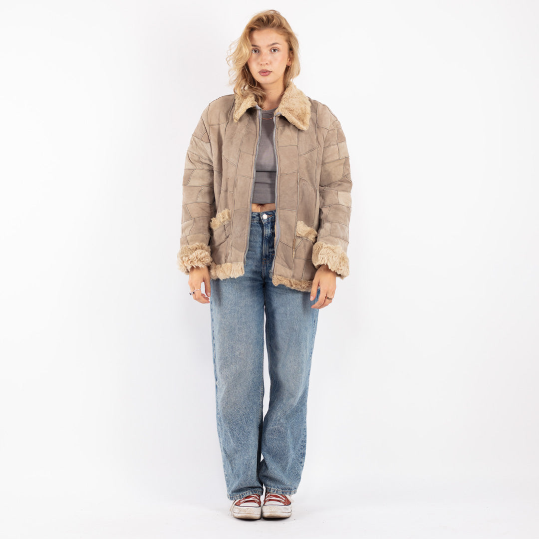 Vintage 70's Women Sheepskin Jacket in Beige