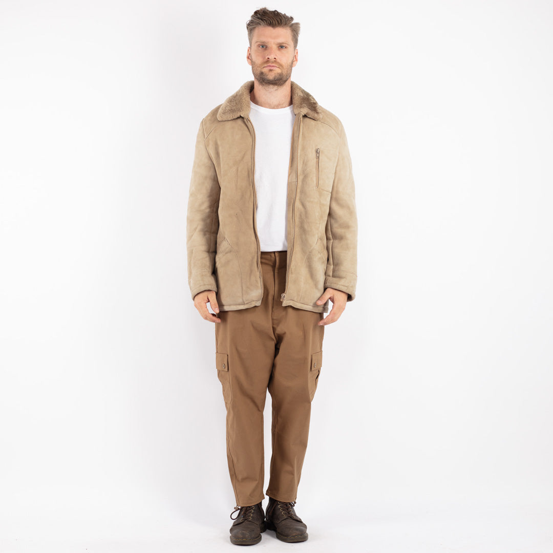 Vintage 70's Men Sheepskin Jacket in Beige