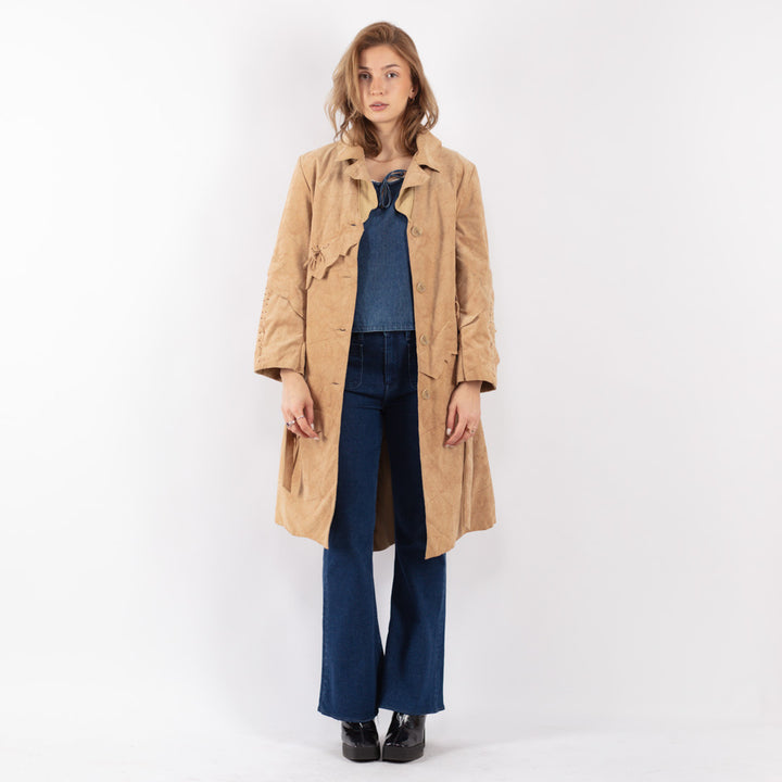 Vintage 90's Women Suede Coat in Beige