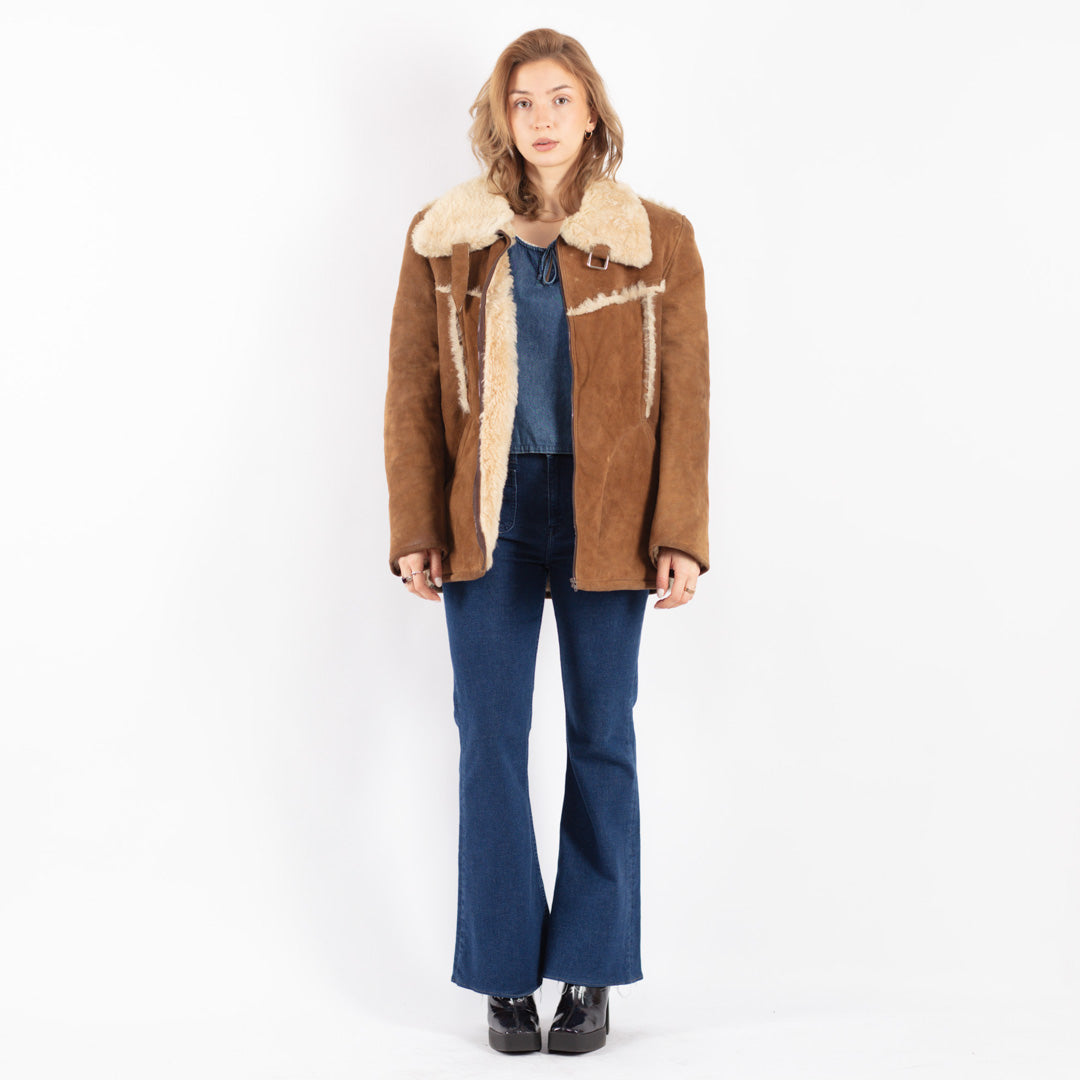 Vintage 70's Women Sheepskin Jacket in Brown