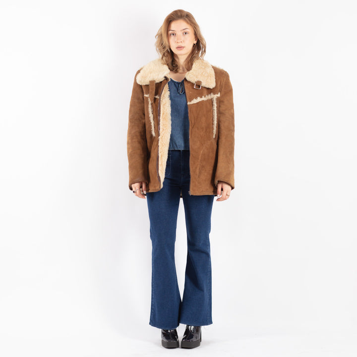 Vintage 70's Women Sheepskin Jacket in Brown