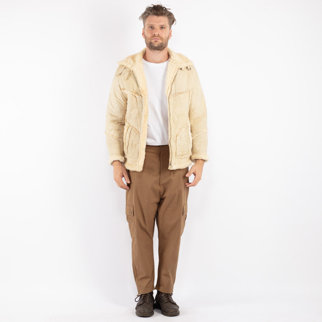 Vintage 70's Men Sheepskin Jacket in Beige