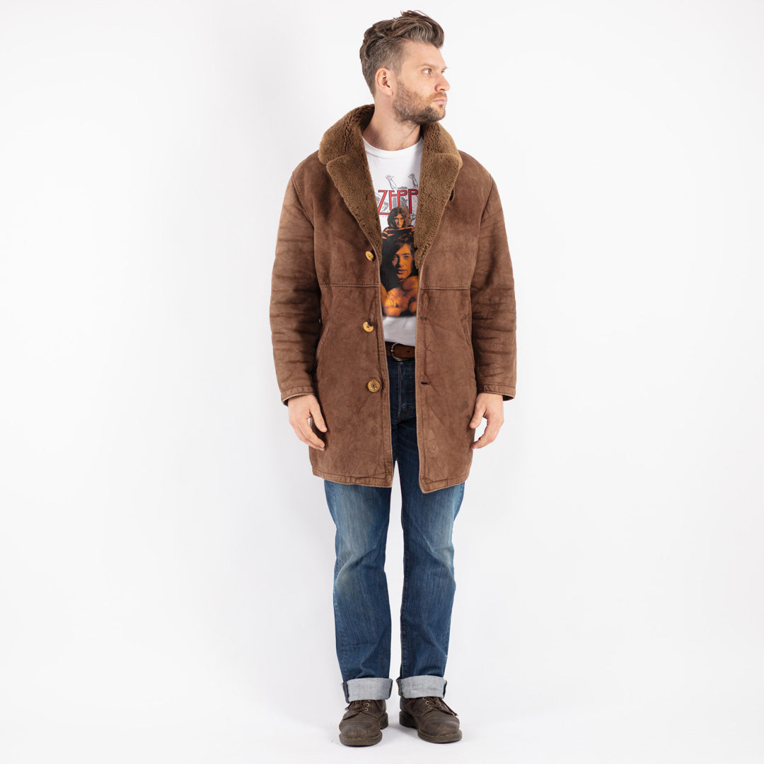 Vintage 70's Men Sheepskin Coat in Brown