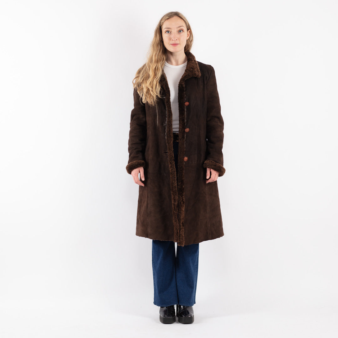 Vintage 90's Women Sheepskin Coat in Brown