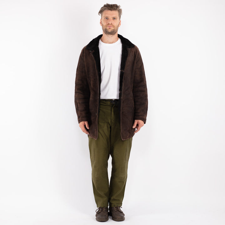 Vintage 90's Men Shearling Coat in Brown