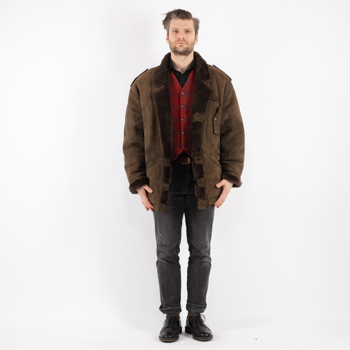 Vintage 80's Men Sheepskin Coat in Brown