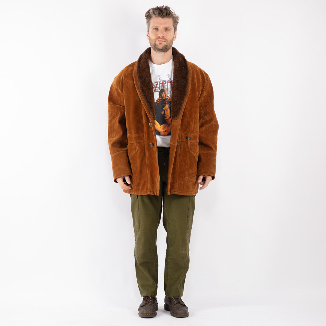 Vintage Men Faux Sheepskin Coat in Brown