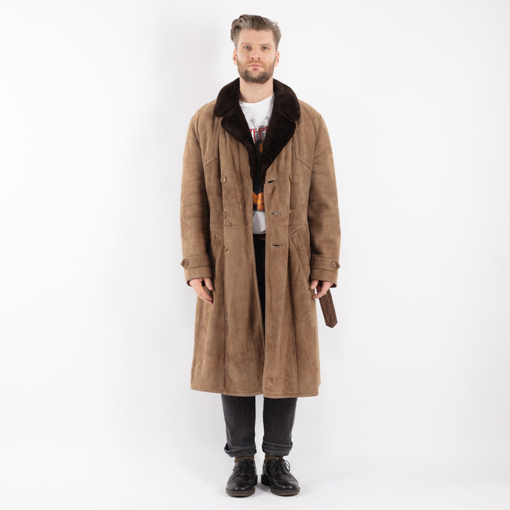 Vintage 70's Men Sheepskin Coat in Beige