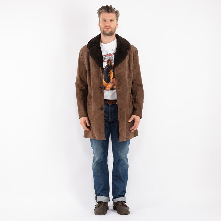 Vintage Men Suede Sherpa Coat in Brown