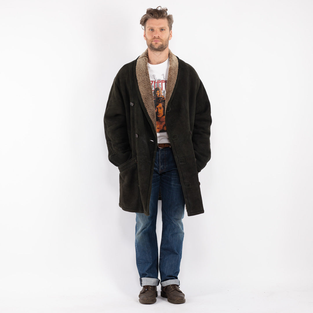 Vintage 90's Men Sheepskin Coat in Black