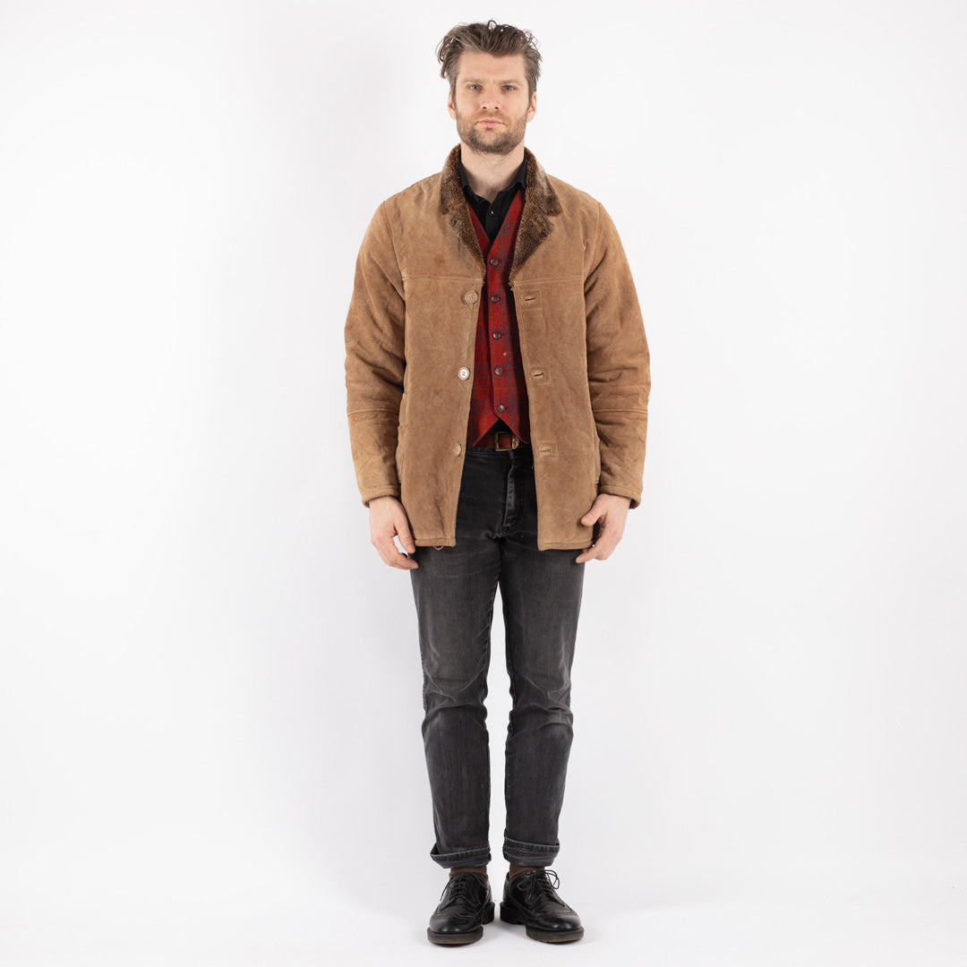 Vintage 90's Men Suede Sherpa Jacket in BeigeZ218