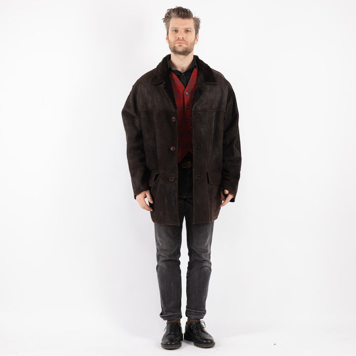 Vintage 90's Men Sheepskin Coat in Brown