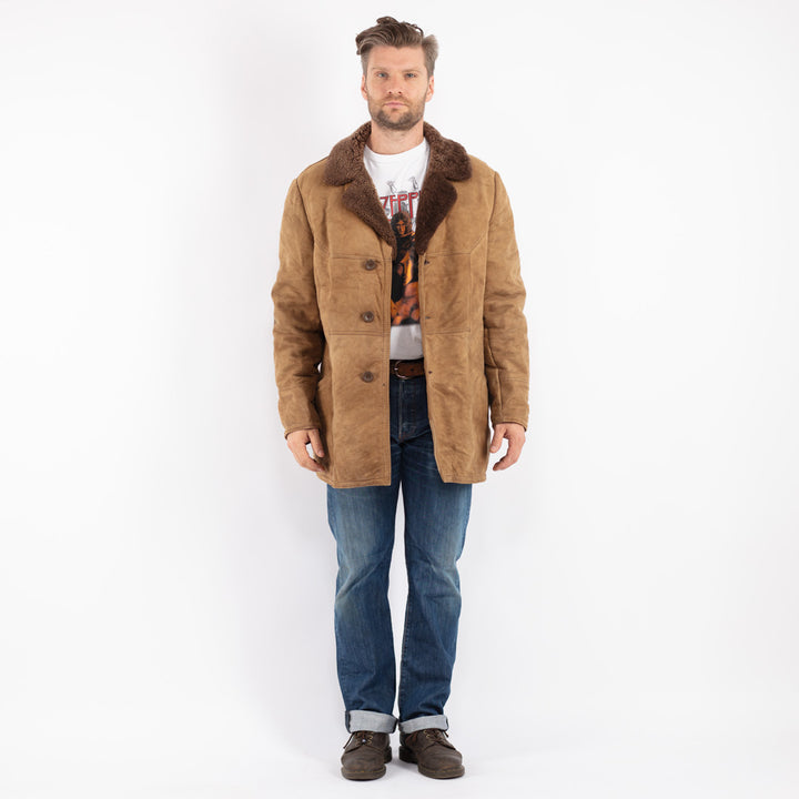 Vintage Men Sheepskin Coat in Beige