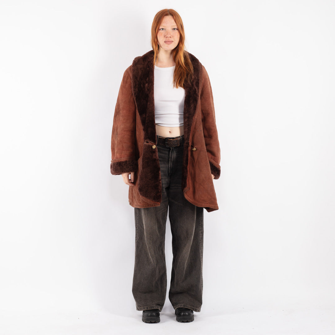 Vintage 80's Women Sheepskin Coat in Brown