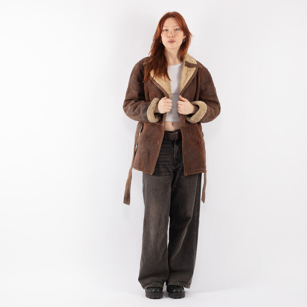 Vintage 80's Women Sheepskin Coat in BrownV8509