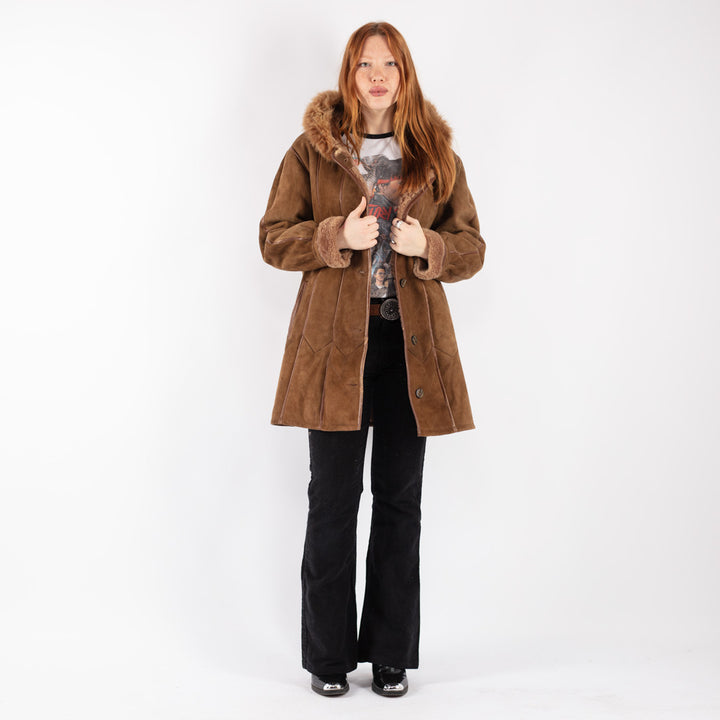 Vintage 80's Women Sheepskin Coat in Brown