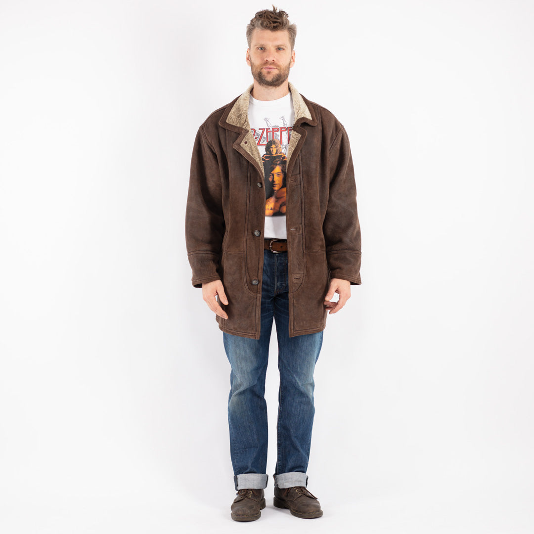 Vintage 90's Men Sheepskin Coat in Brown