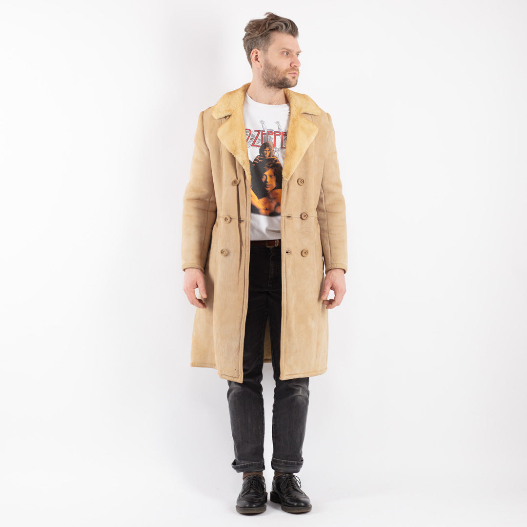 Vintage 70's Men Sheepskin Coat in Beige