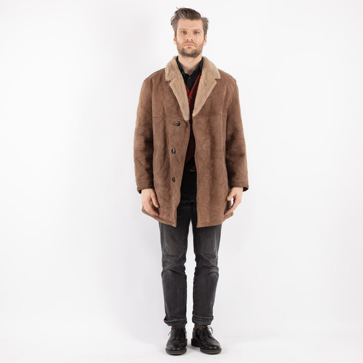 Vintage 70's Men Sheepskin Coat in Beige