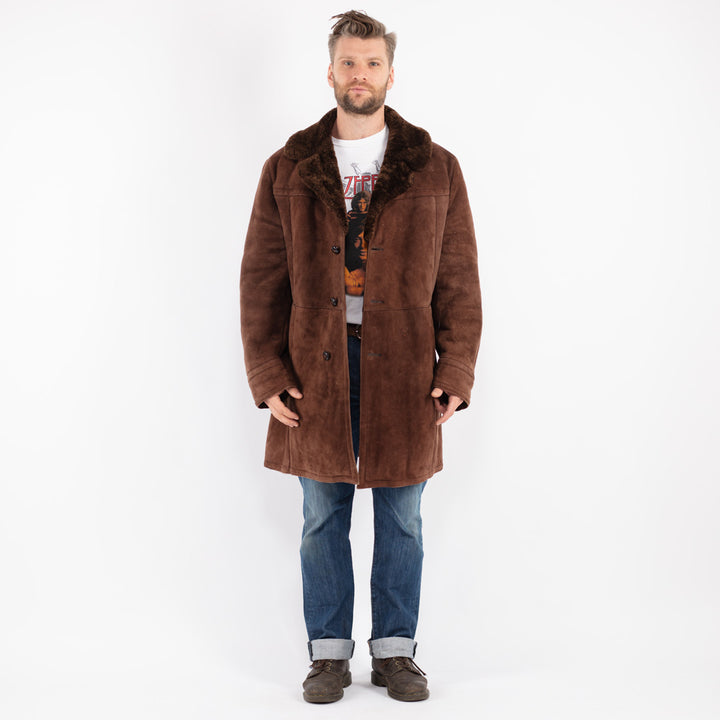 Vintage 70's Men Sheepskin Shearling Coat in Brown