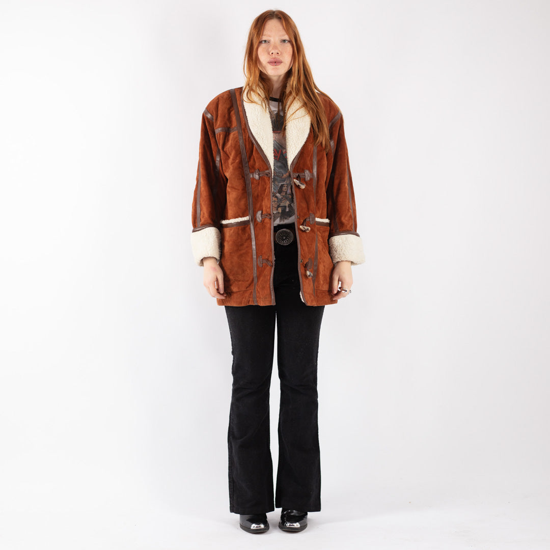 Vintage 90's Women Suede Sherpa Coat in Brown