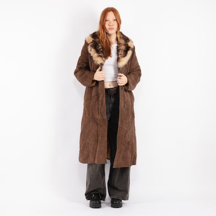 Vintage 70's Women Sheepskin Coat in Brown