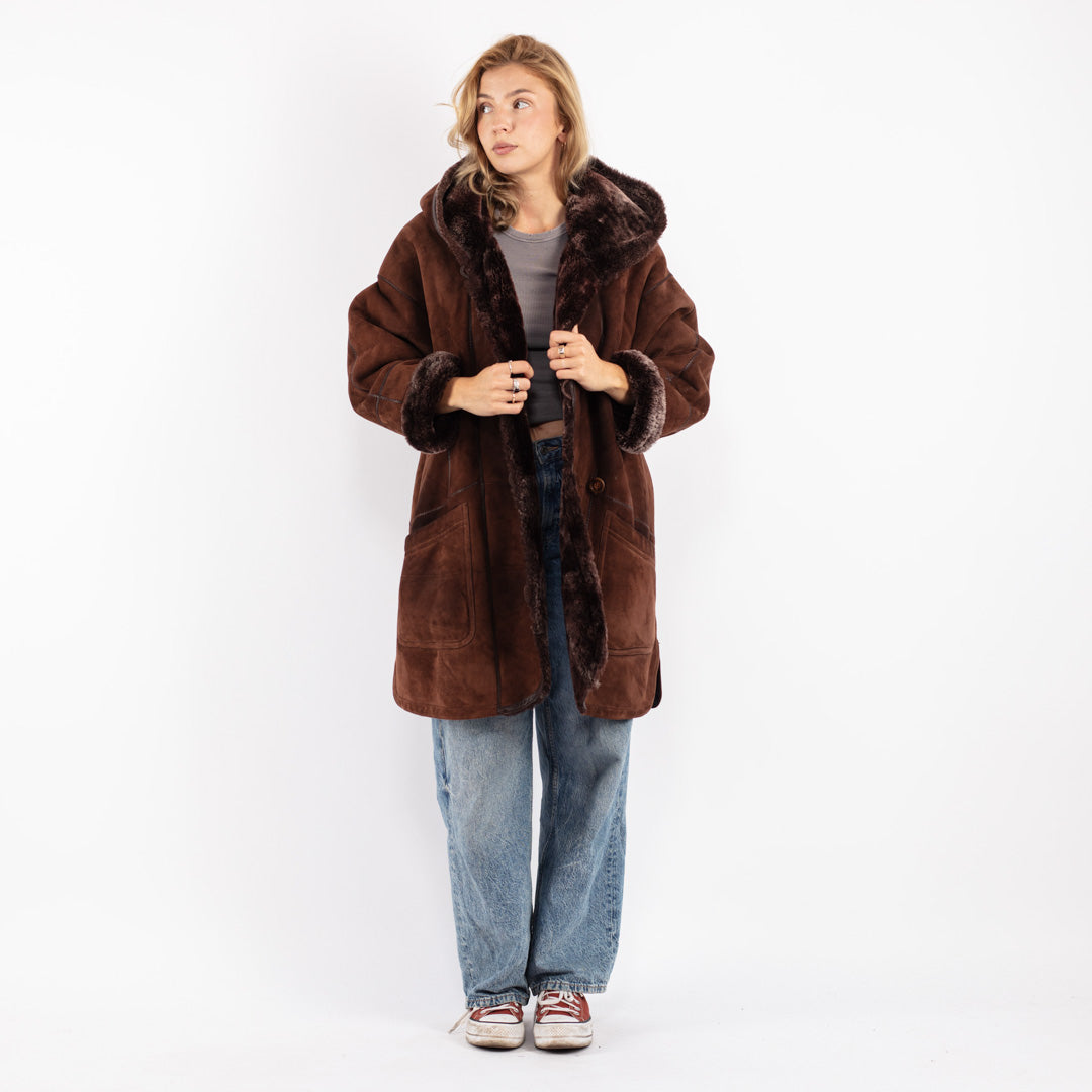 Vintage 80's Women Sheepskin Coat in Brown