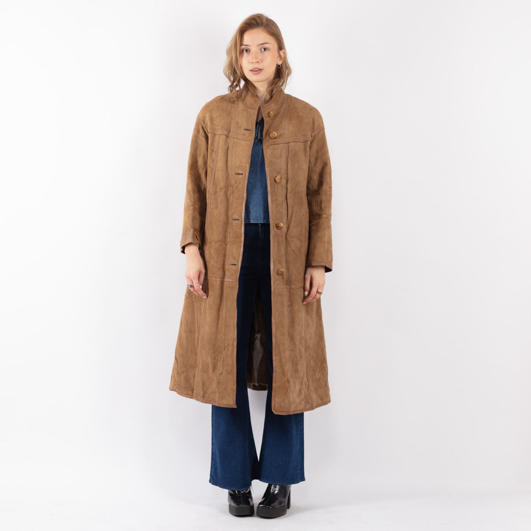 Vintage 80's Women Suede Coat in Beige