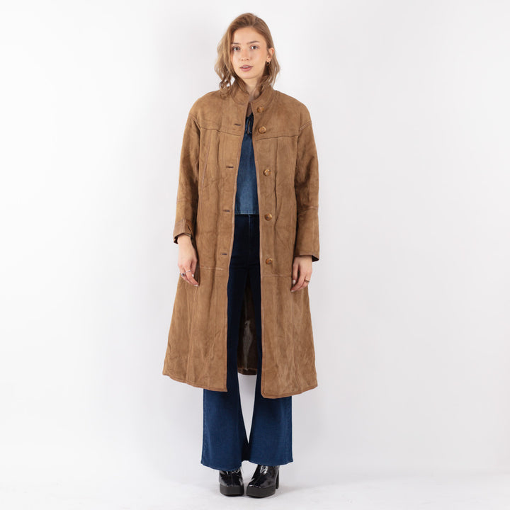 Vintage 80's Women Suede Coat in Beige