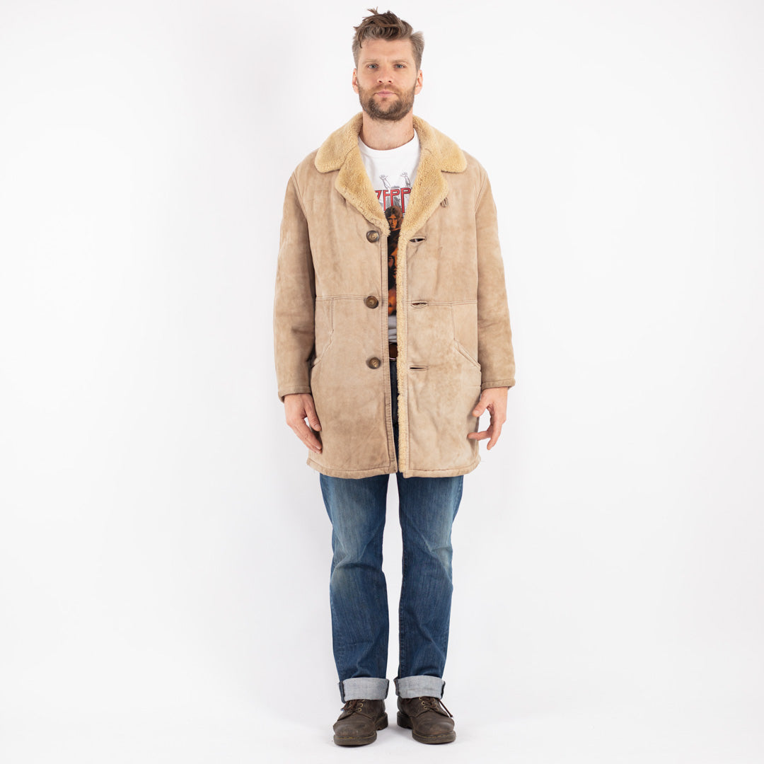 Vintage 70's Men Sheepskin Coat in Beige