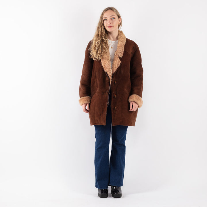 Vintage 80's Women Sheepskin Coat in Brown