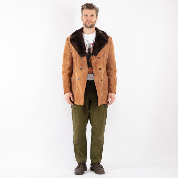 Vintage Men Suede Sherpa Coat in Beige