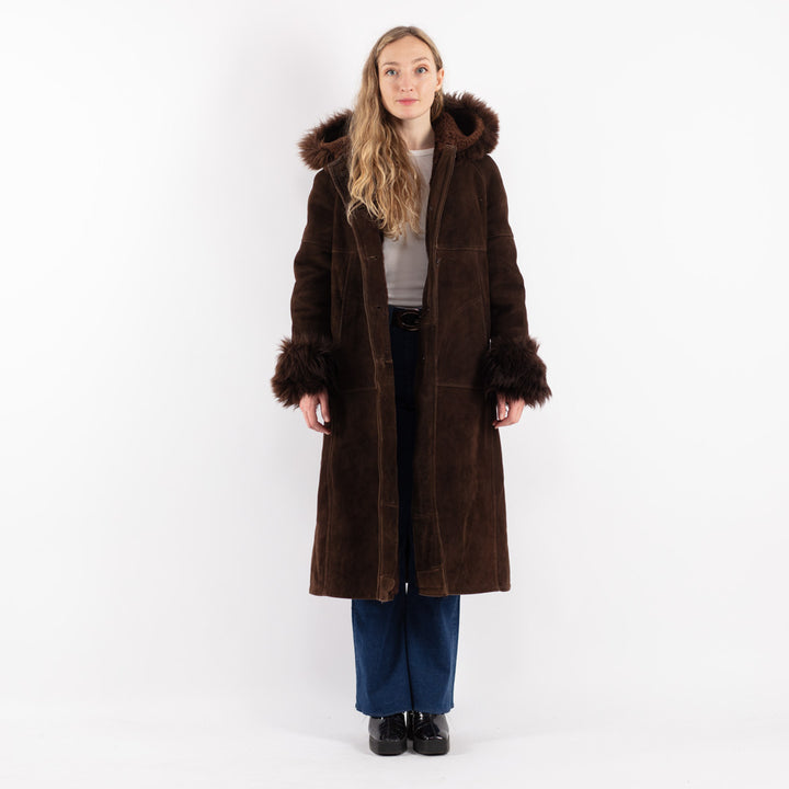 Vintage 70's Women Sheepskin Coat in Brown