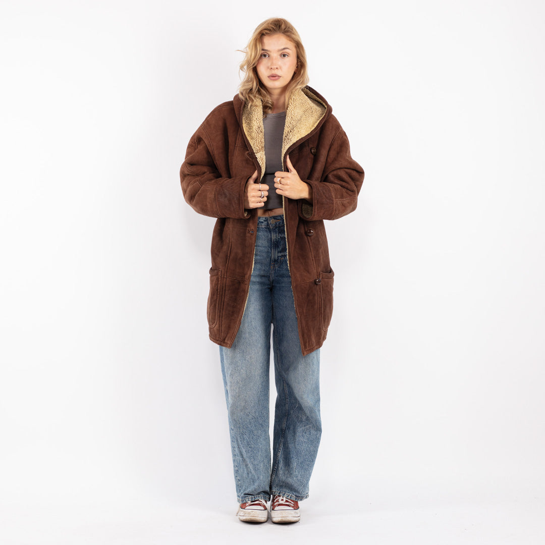 Vintage 80's Women Sheepskin Coat in Brown