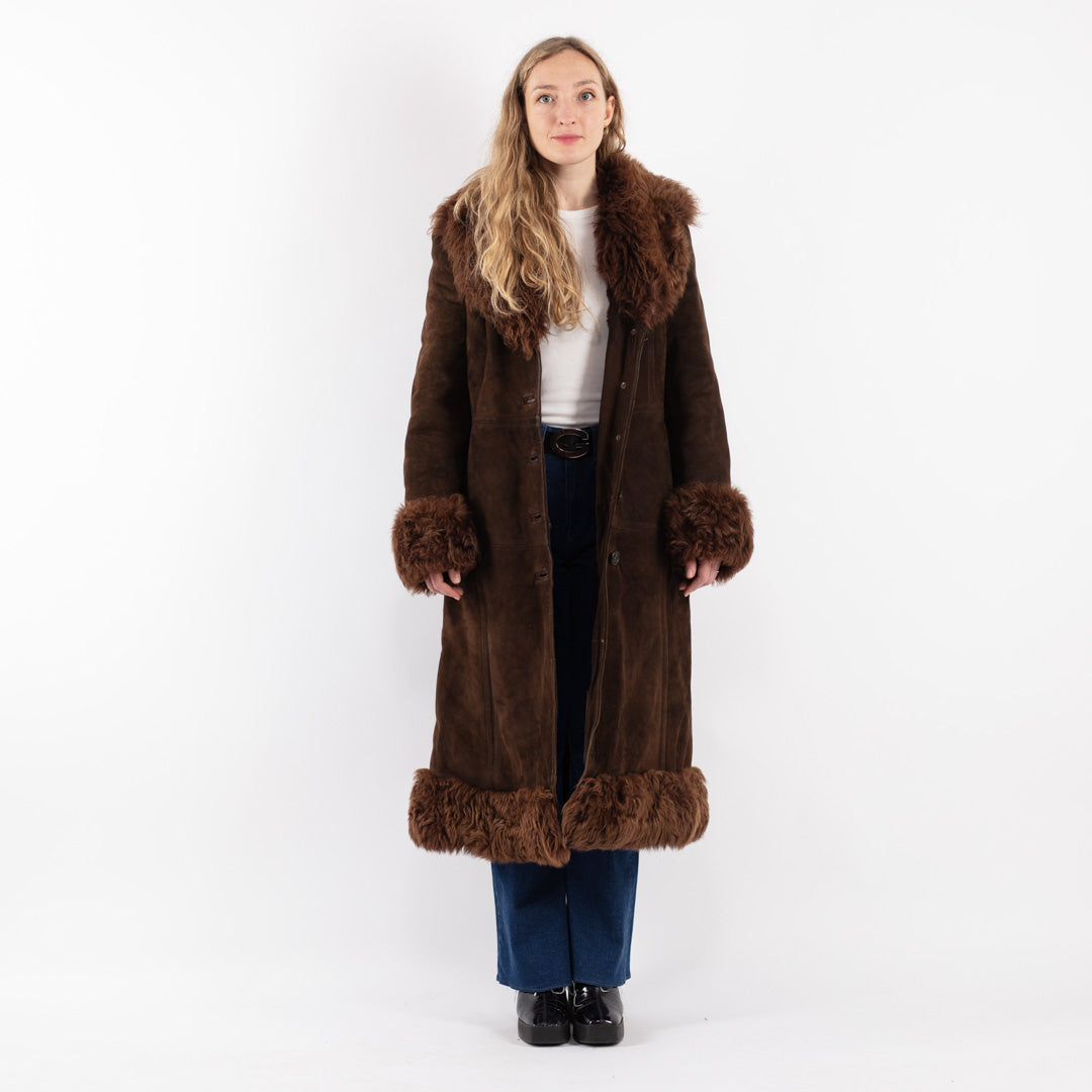 Vintage 70's Women Sheepskin Coat in Brown