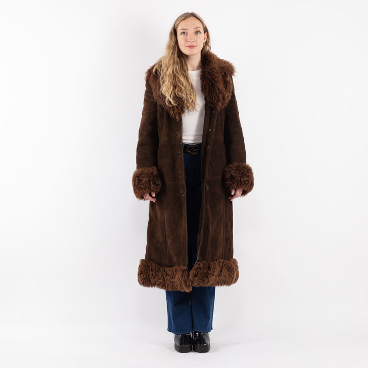 Vintage 70's Women Sheepskin Coat in Brown