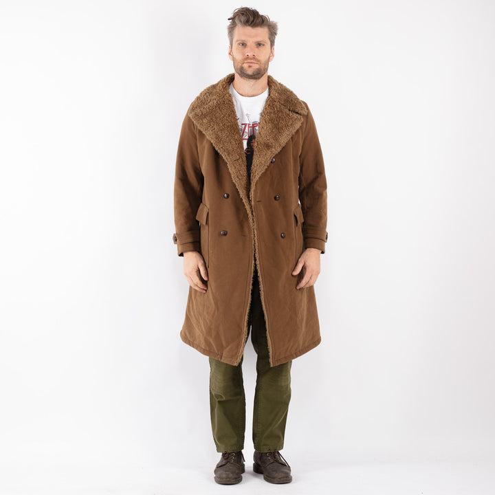 Vintage Men Faux Sheepskin Coat in Brown