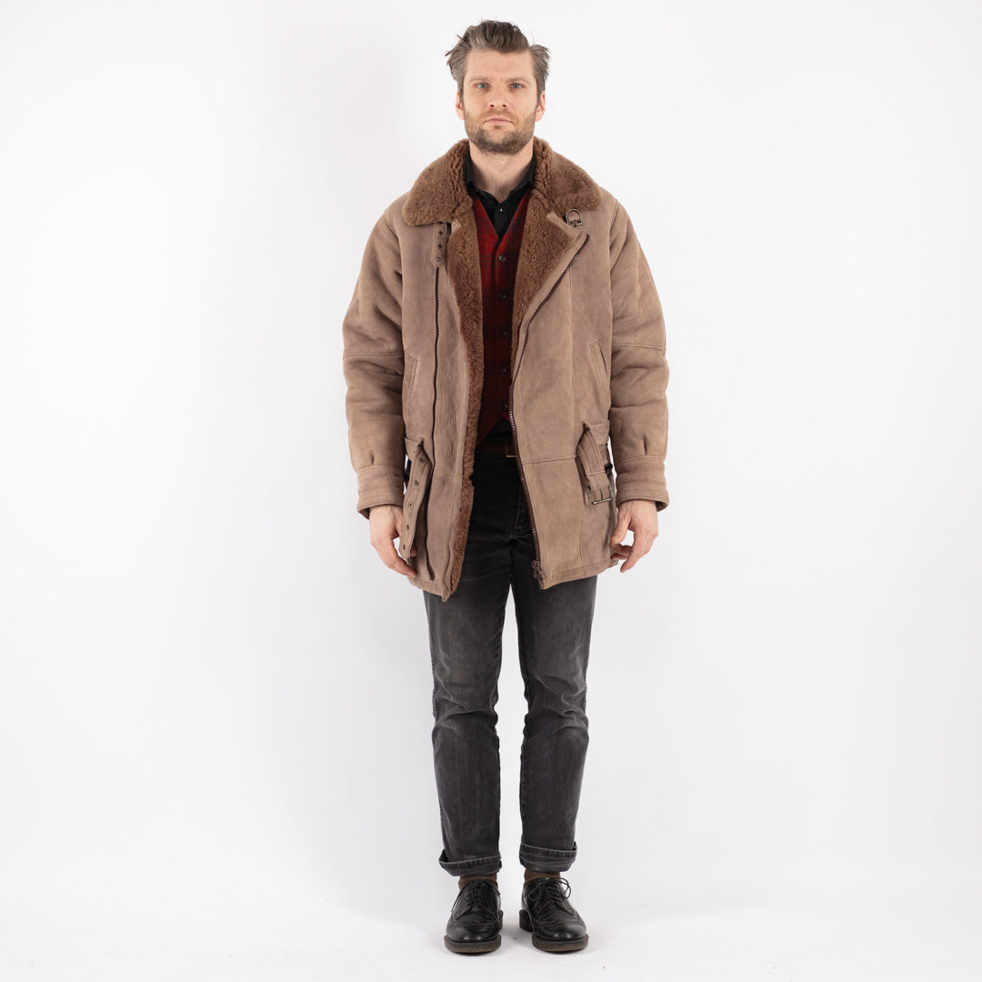 Vintage 90's Men Sheepskin Coat in Beige