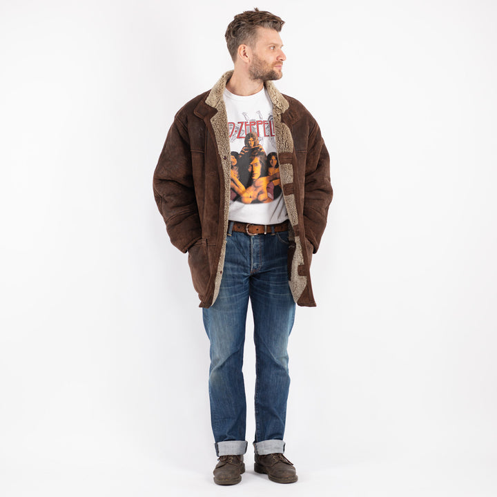 Vintage 90's Men Sheepskin Coat in Brown