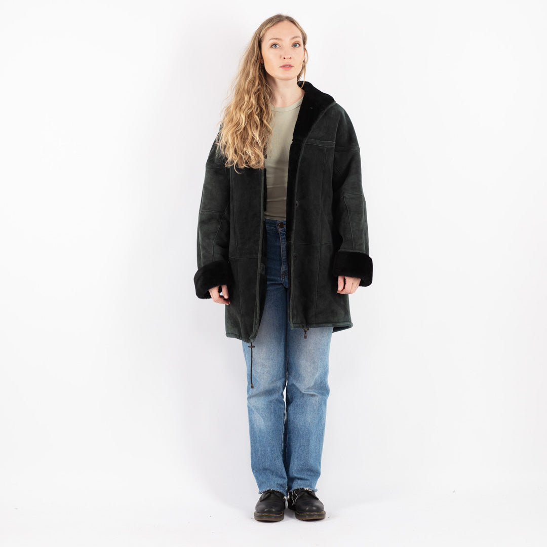 Vintage 80's Women Sheepskin Coat in Gray