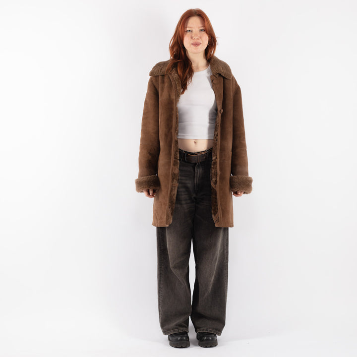 Vintage 90's Women Sheepskin Coat in BrownV8513