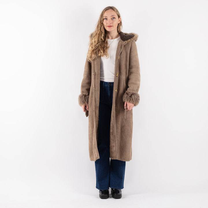 Vintage 80's Women Sheepskin Coat in Beige