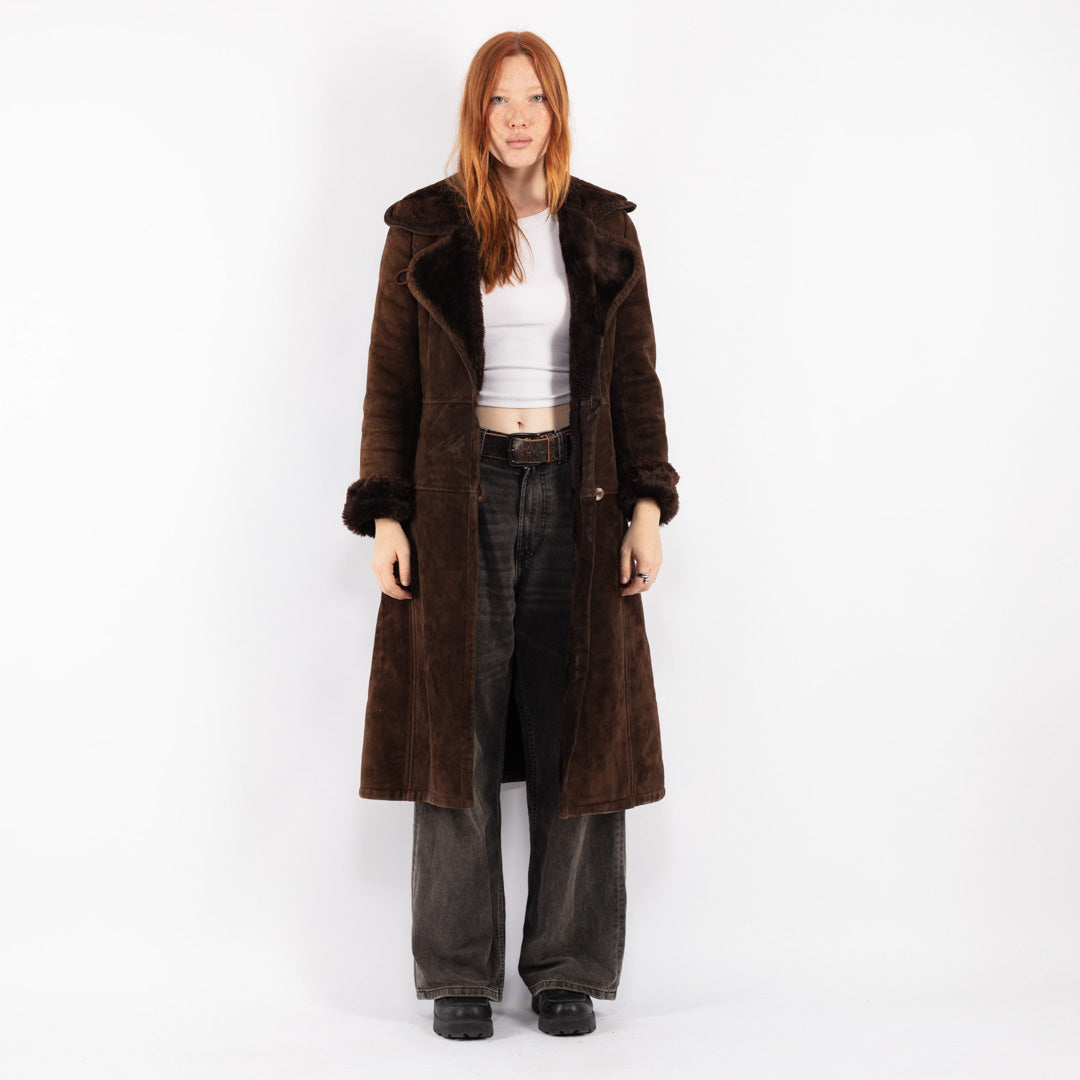 Vintage 70's Women Sheepskin Coat in Brown