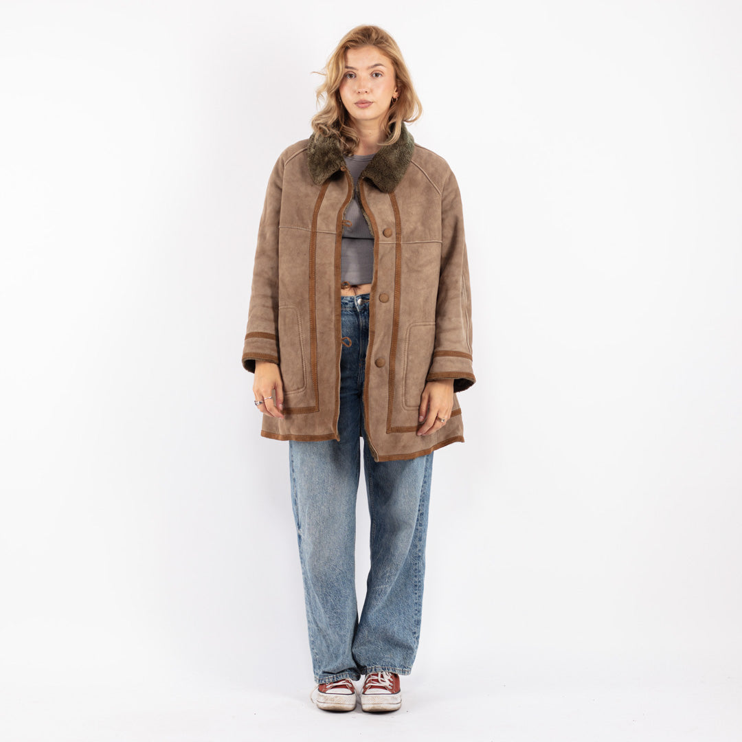 Vintage 80's Women Shearling Coat in Beige