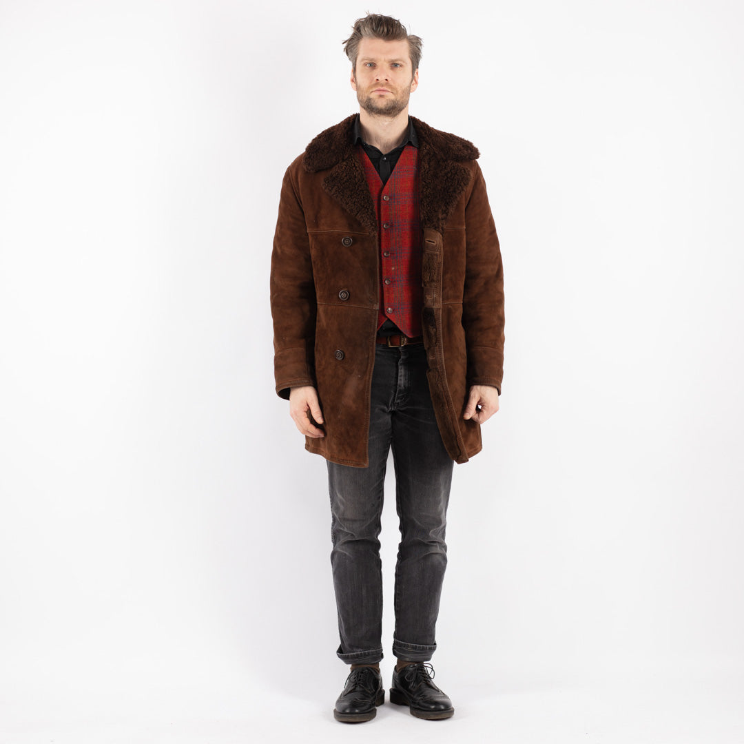 Vintage 70's Men Sheepskin Coat in Brown