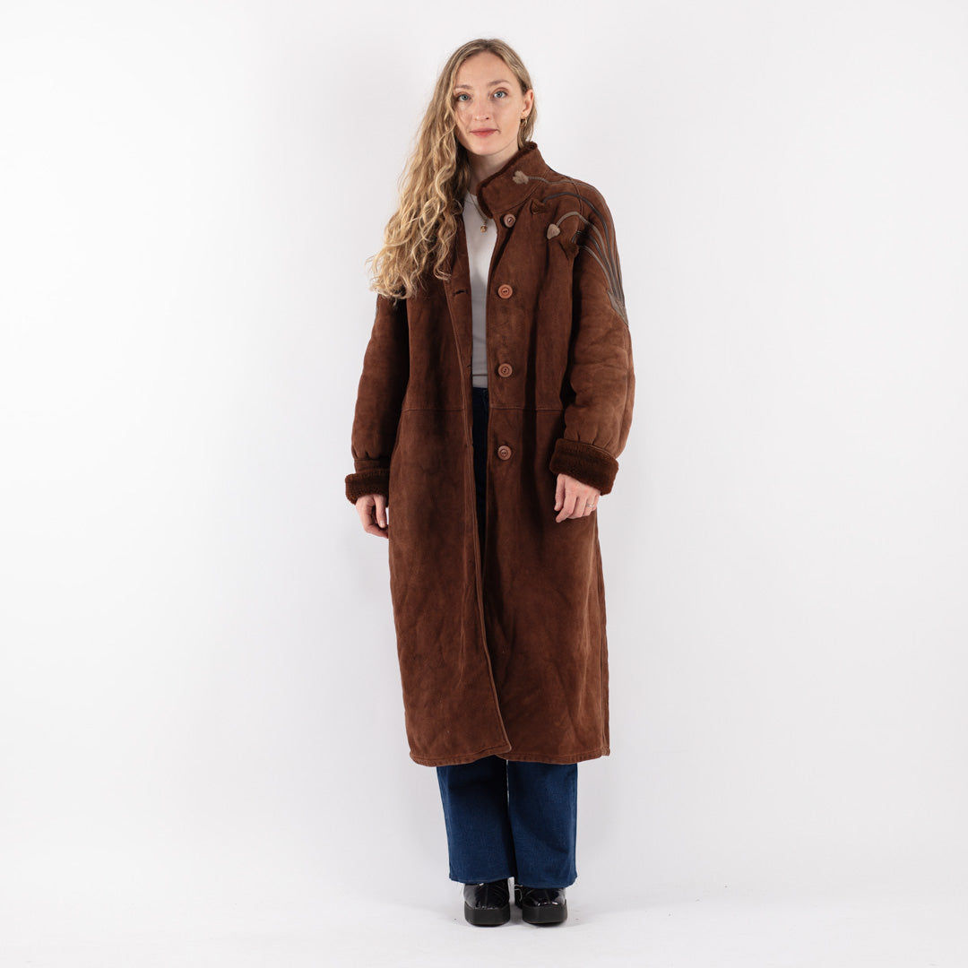 Vintage 70's Women Sheepskin Coat in Brown