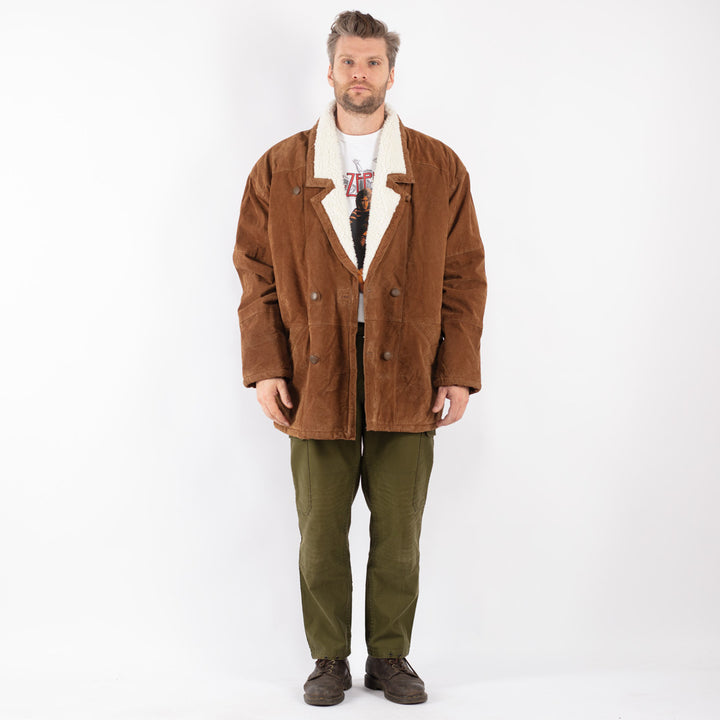 Vintage Men Suede Sherpa Coat in Brown