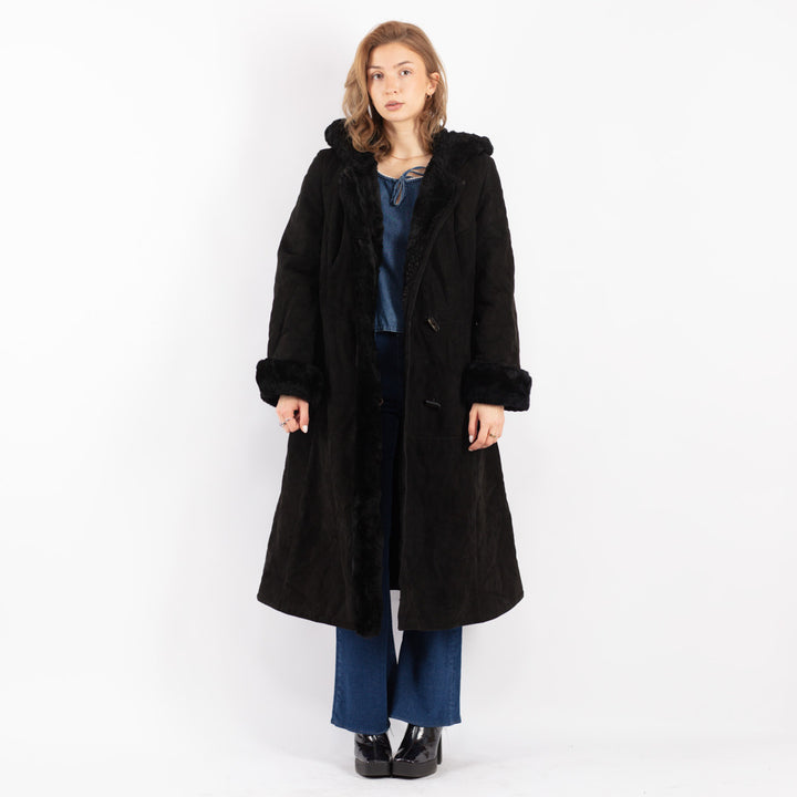 Vintage 70's Women Sheepskin Coat in Black