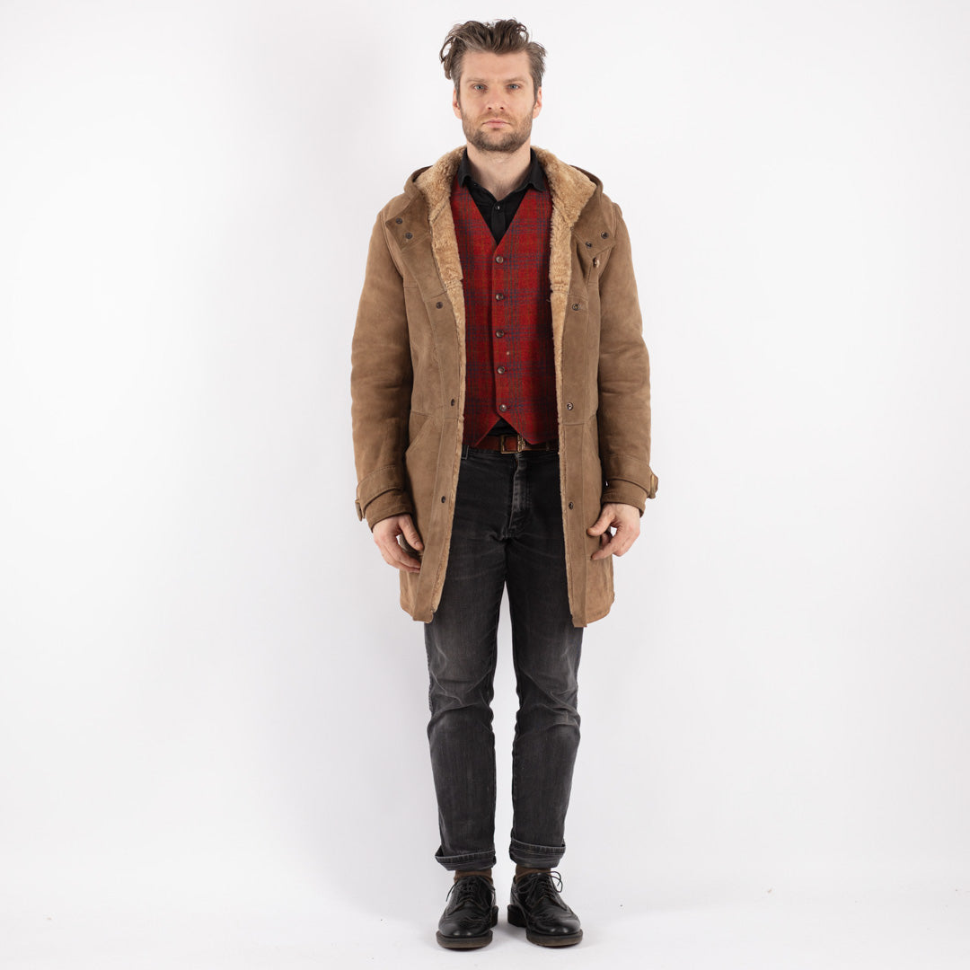 Vintage 90's Men Sheepskin Coat in Beige
