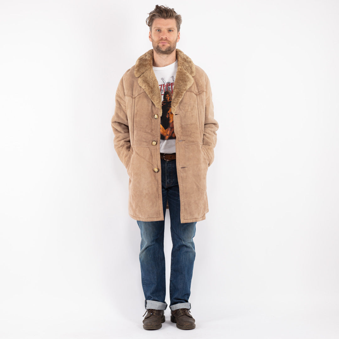 Vintage Men Sheepskin Coat in Beige